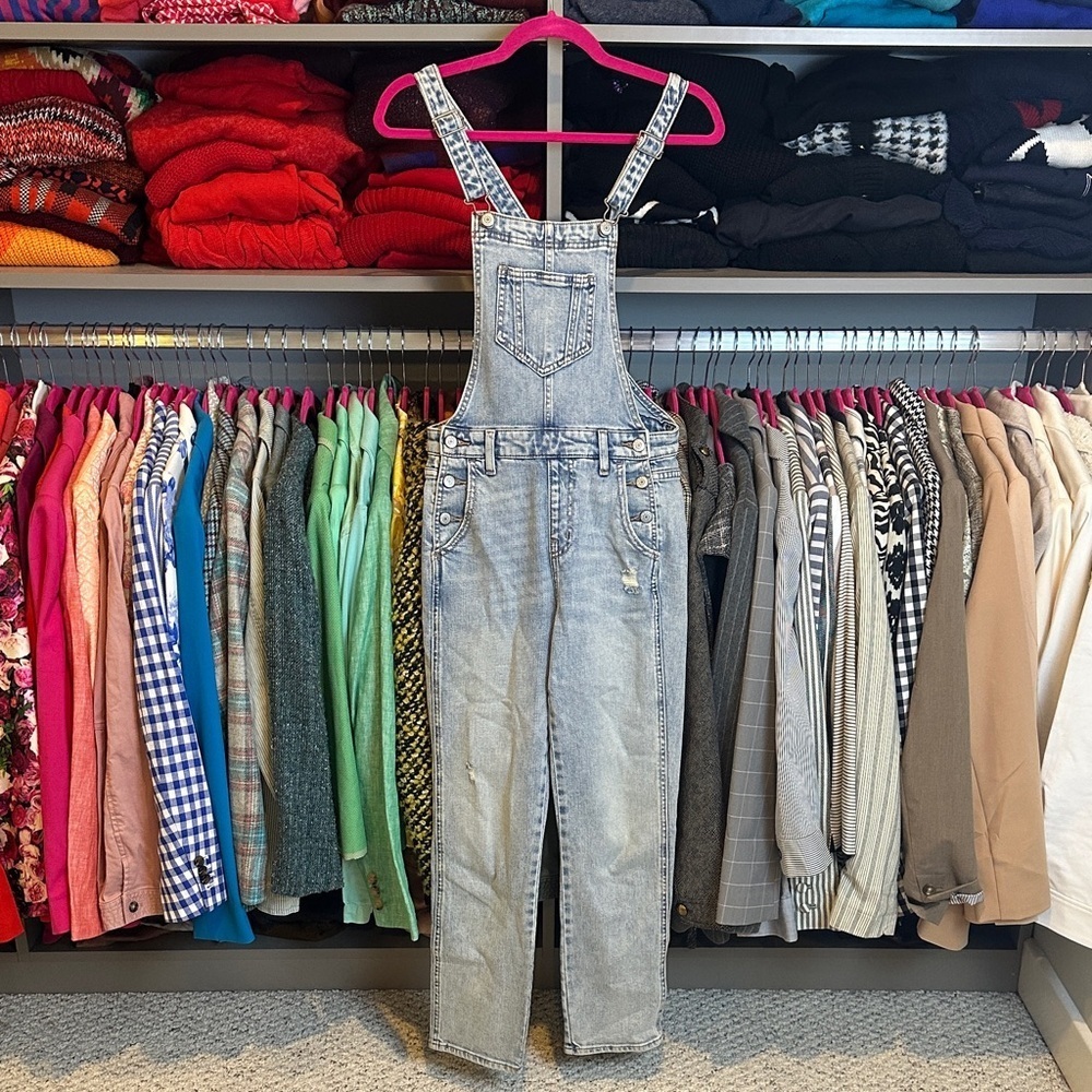 Old Navy blue denim straight leg overalls size 0